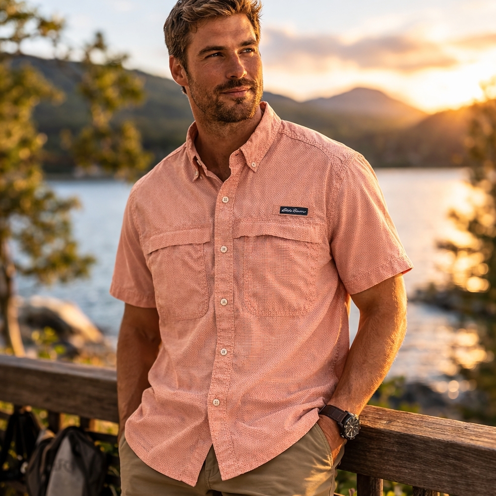 Eddie Bauer Men’s Short Sleeve Button-Up Polo Shirt | Lightweight Outdoor Casual